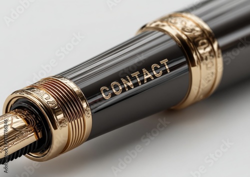 A luxurious black pen with gold accents, featuring the engraved word 