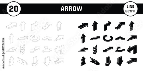 Arrow Line Glyph Vector Illustration Icon Sticker Set Design Materials