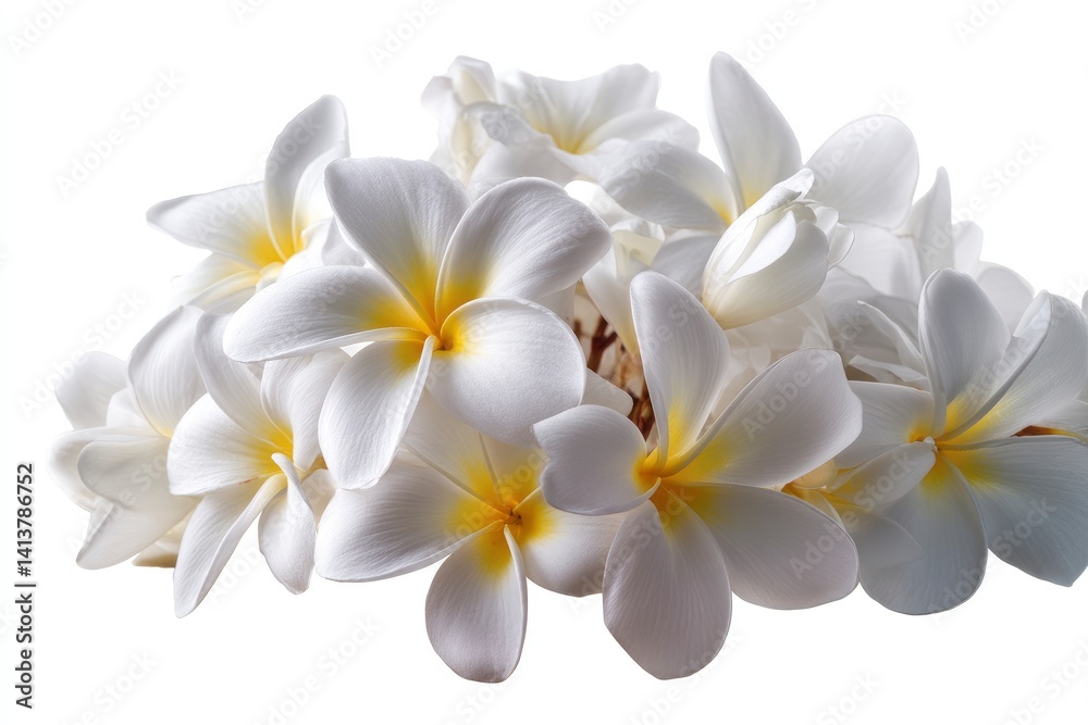 Fototapeta premium Serene Plumeria Blossoms: A Delicate Cluster of White Flowers