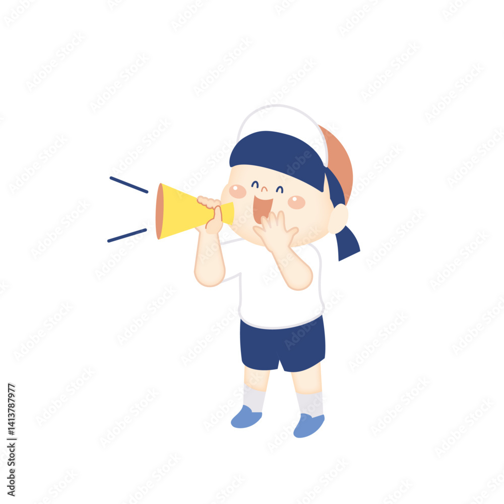 メガホンで応援 体操服の笑顔の女の子のイラスト 全身 メガホンで応援 体操服の笑顔の女の子のイラスト 全身