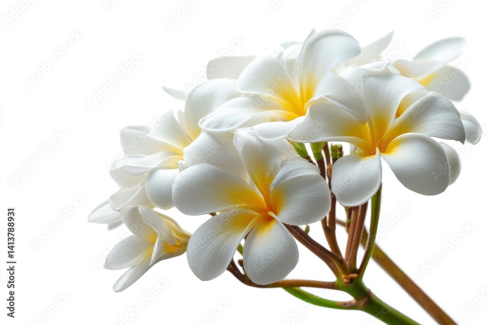 Fototapeta premium Plumeria Blooms: Serene White Flowers in Elegant Cluster