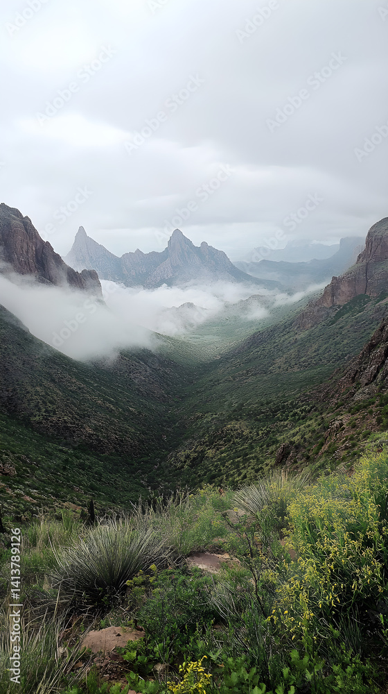 Mystical Elegance of Misty Mountains: A Dance of Nature and Sky Unfolding Beyond the Horizon’s Embrace