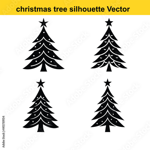 A vector set features green pine and fir Christmas trees, perfect for winter holiday season decoration.