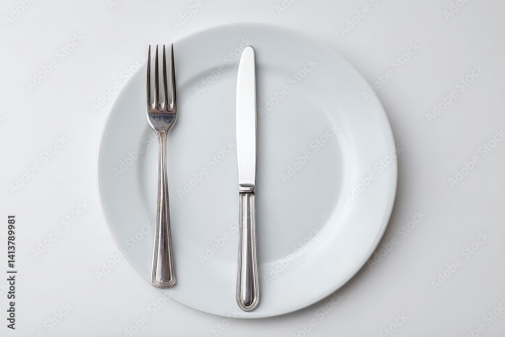 Elegant Silverware on White Plate: Minimalist Table Setting Elegant Silverware on White Plate: Minimalist Table Setting