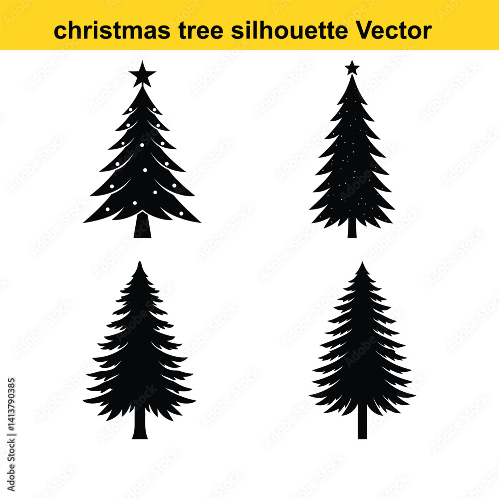 Fototapeta premium A vector set features green pine and fir Christmas trees, perfect for winter holiday season decoration.