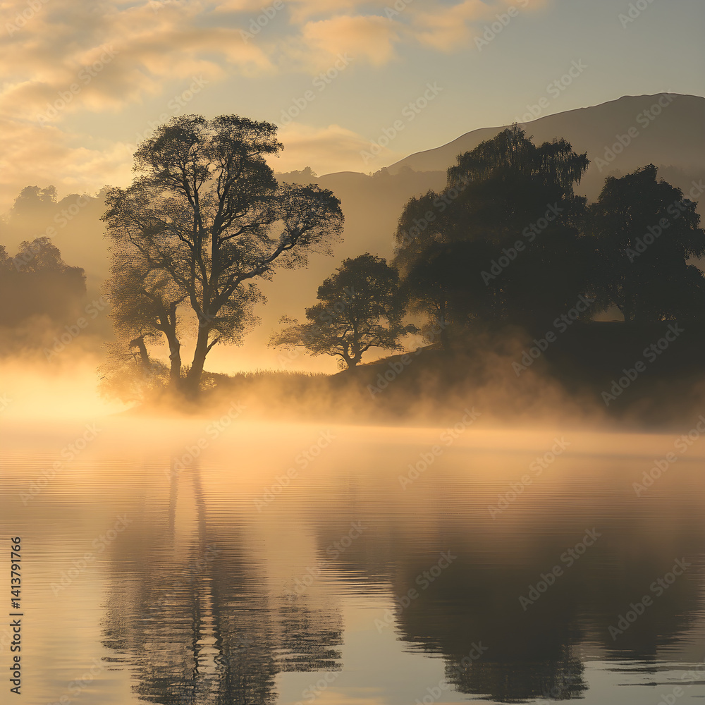 Serenity Awakened: The Enchanting Tranquility of a Mist-Laden Morning Landscape