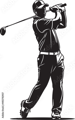 Golfer Swing Black EPS Vector Outline