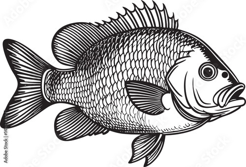 Black Outline Bluegill Panfish Sunfish Vector EPS