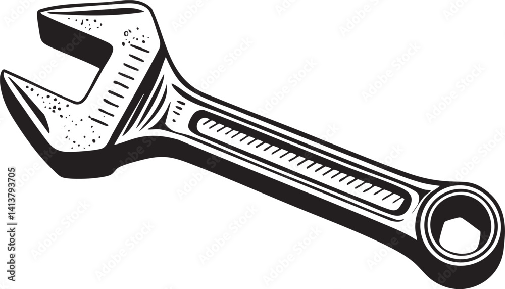 Obraz premium Black and White Vector Illustration of a Wrench EPS Outline