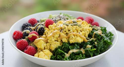 Wholesome Breakfast Bowl With Colorful Berries And Plant Based Protein