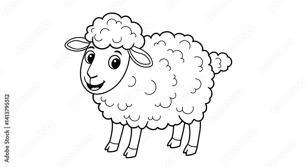 Obraz premium sheep coloring page, sheep cartoon animal coloring page for kids