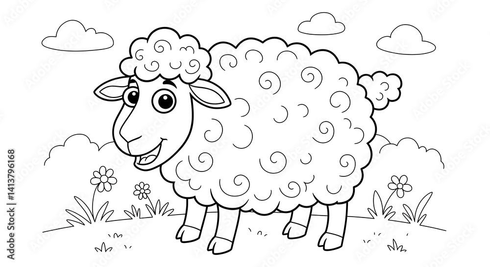 Obraz premium sheep coloring page, sheep cartoon animal coloring page for kids