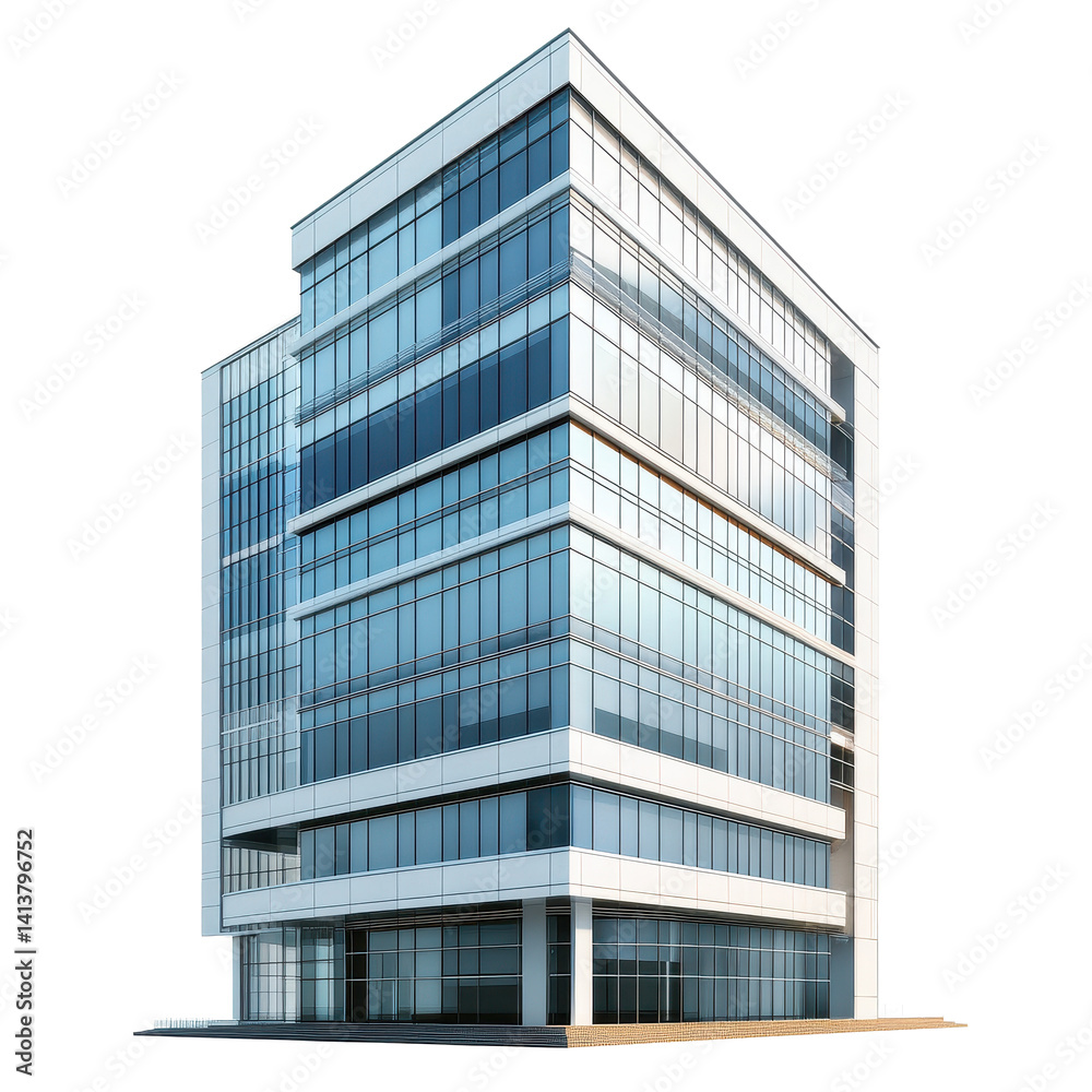 Modern office building with glass facade and minimalist design on Transparent background, Tall modern office building isolated on PNG background Modern office building with glass facade and minimalist design on Transparent background, Tall modern office building isolated on PNG background