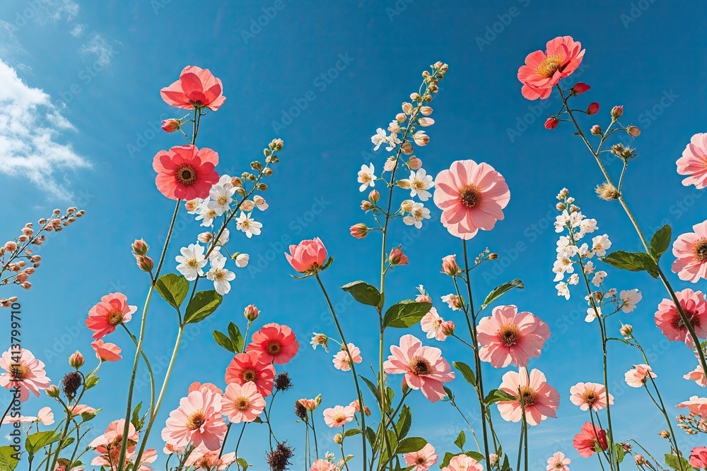 Obraz premium Stunning Sky Blue Floral Background Template for Vibrant and Engaging Presentations