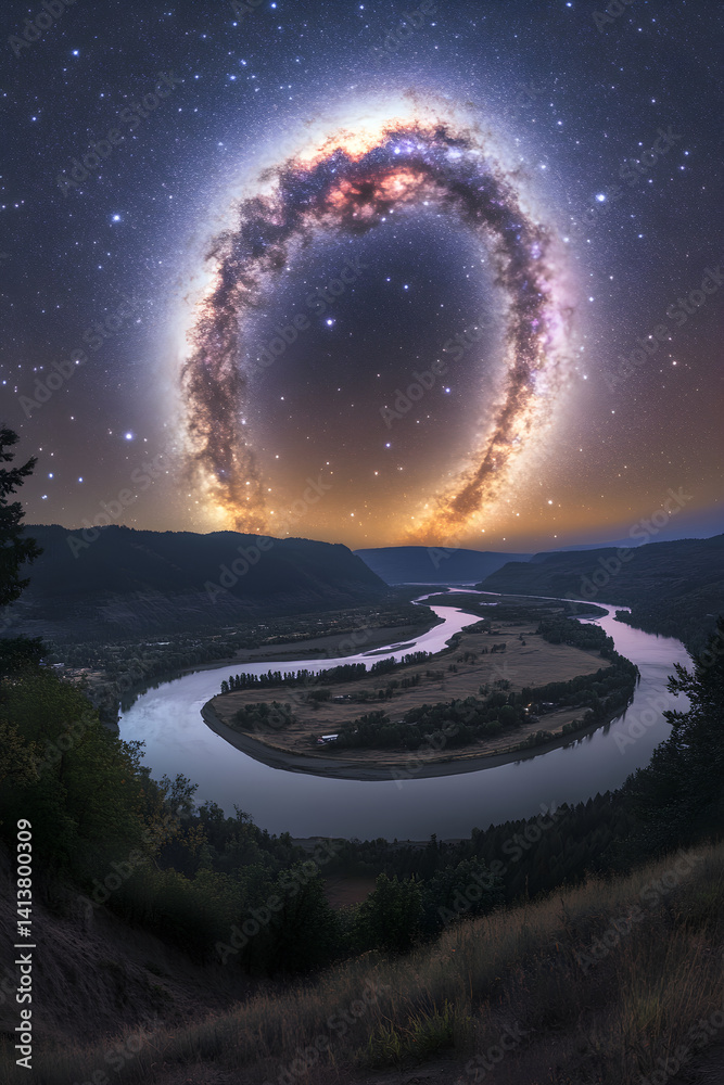 Celestial Bridge: Nighttime Majesty and Reflected Cosmic Splendor Under the Milky Way