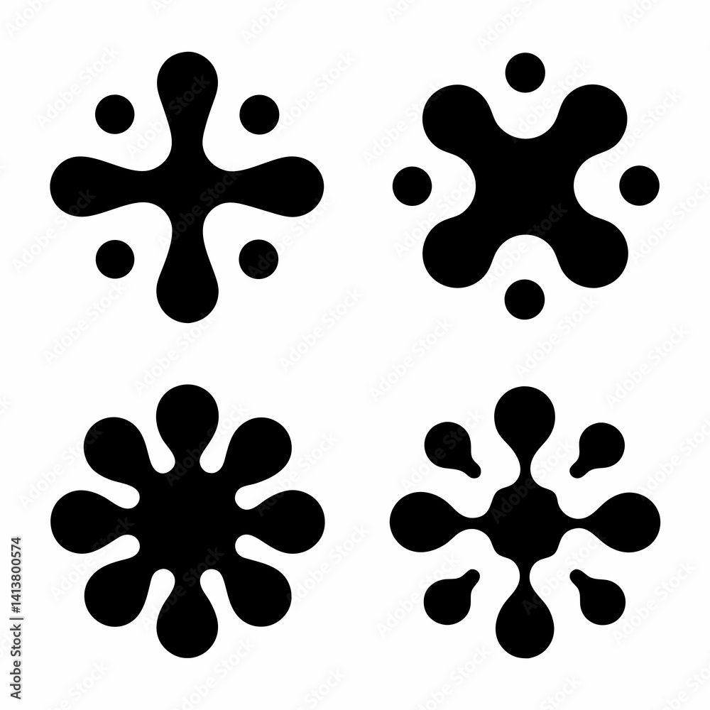 Minimalist Simple Ink Splash silhouette Vector Design set. Minimalist Simple Ink Splash silhouette Vector Design set.