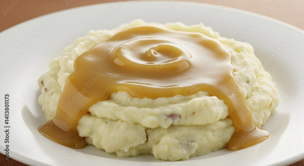 Creamy Mashed Potatoes With Savory Gravy Ready For Dinner Creamy Mashed Potatoes With Savory Gravy Ready For Dinner