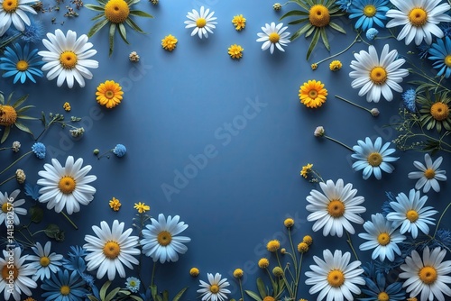 Daisy and Blue Flower Background Template for Professional Presentations
