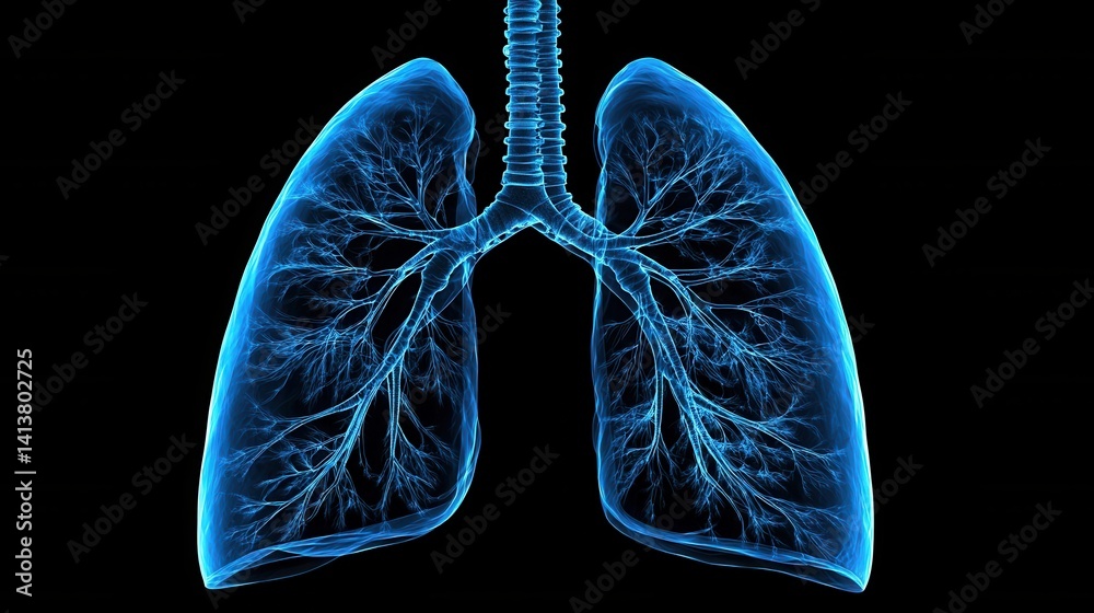 Detailed Blue Visualization of Human Lungs with Bronchial Structure Detailed Blue Visualization of Human Lungs with Bronchial Structure