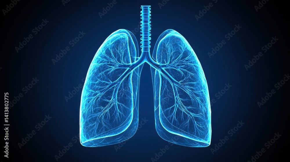 Digital Illustration of Human Lungs in Neon Blue Color Scheme Digital Illustration of Human Lungs in Neon Blue Color Scheme
