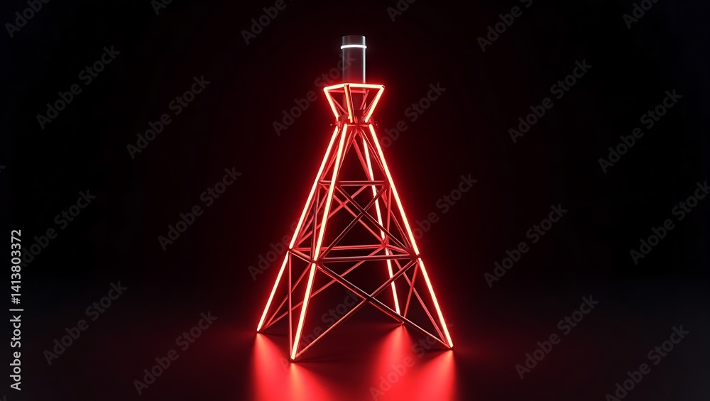 Red Neon Tower at Night