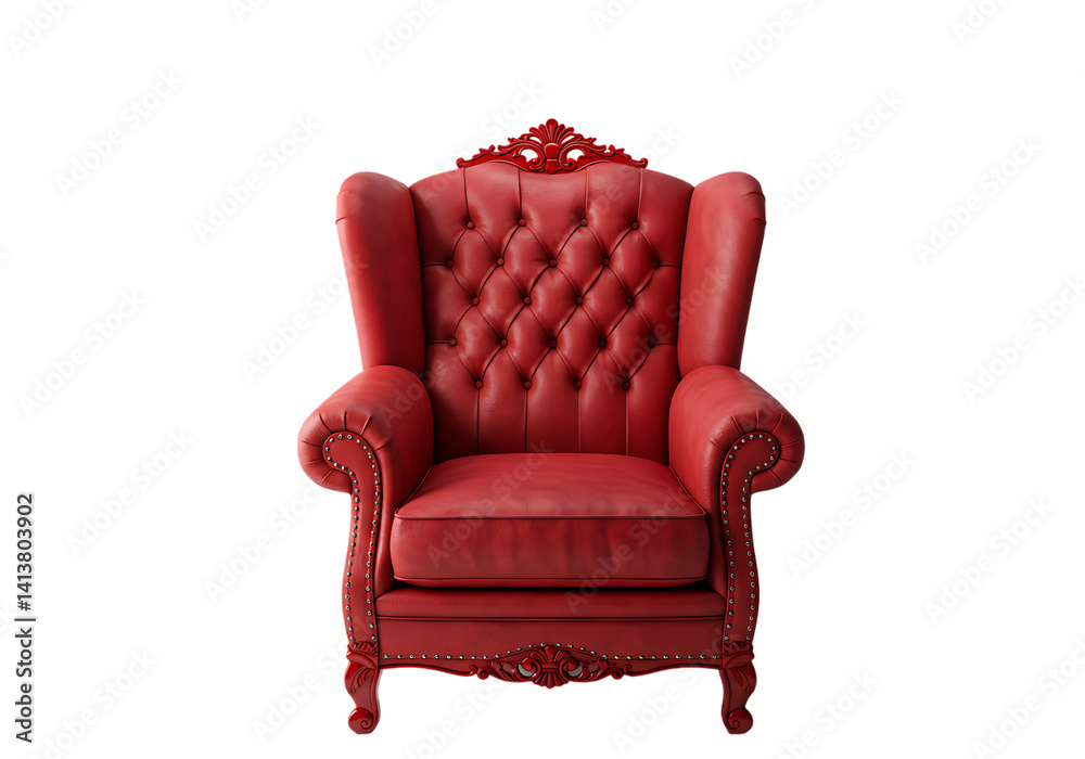 Modern Red Upholstered Armchair – Clean White Background, High-Quality PNG Modern Red Upholstered Armchair – Clean White Background, High-Quality PNG