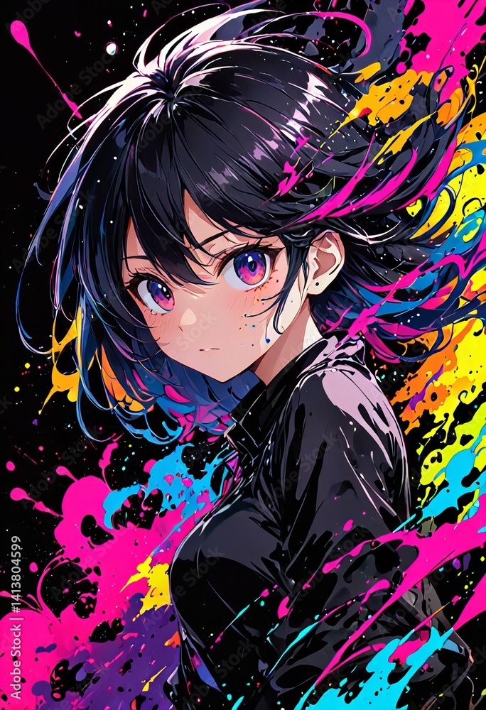 Stunning Layered ink splatters with vibrant electric colors and high contrast Stunning Layered ink splatters with vibrant electric colors and high contrast