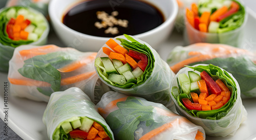 Fresh Vegetable Spring Rolls With Dipping Sauce For Healthy Eating