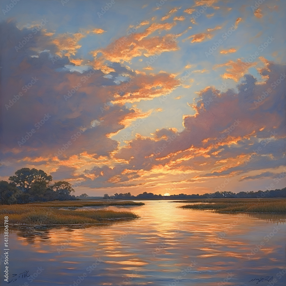 Tranquil Moments: Embracing the Timeless Beauty of a Mellow Sunset Over Serene Waters