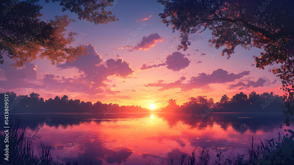 Tranquil Moments: Embracing the Timeless Beauty of a Mellow Sunset Over Serene Waters