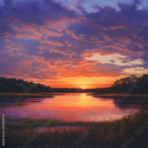 Tranquil Moments: Embracing the Timeless Beauty of a Mellow Sunset Over Serene Waters