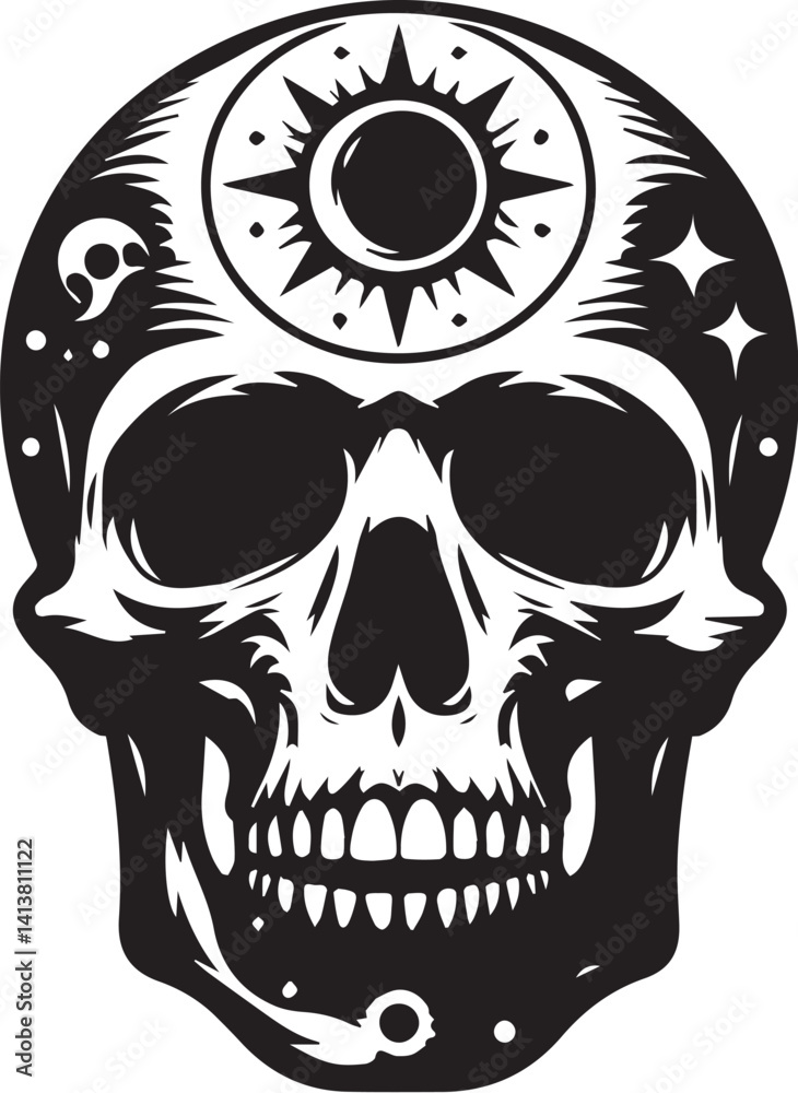 Obraz premium Black silhouette of a human skull