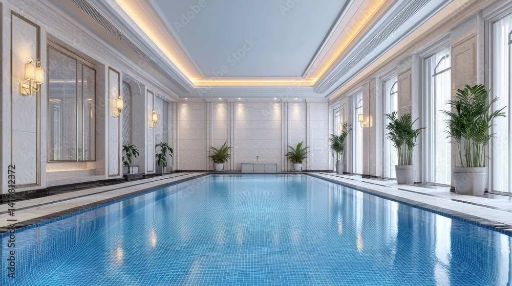 Elegant Indoor Swimming Pool with Modern Architecture and Lighting Elegant Indoor Swimming Pool with Modern Architecture and Lighting