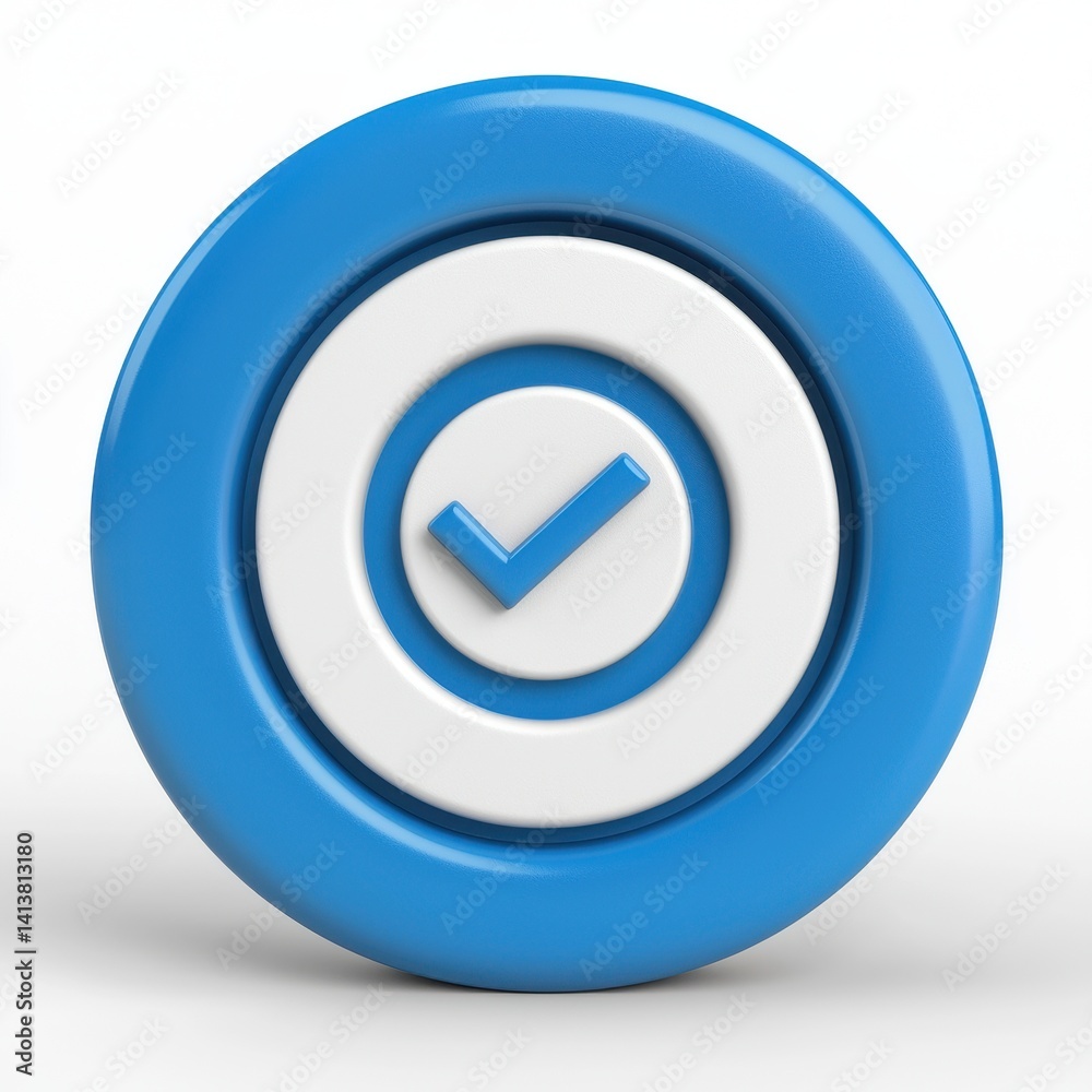 Blue Circular Button with Checkmark Symbol on White Background Blue Circular Button with Checkmark Symbol on White Background
