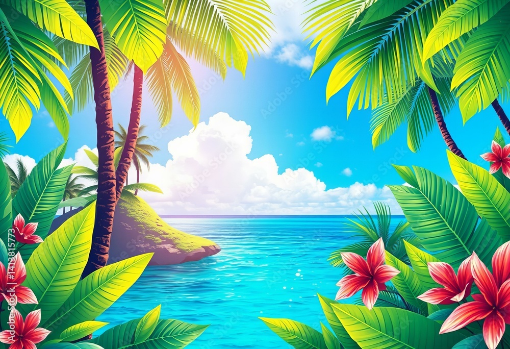Naklejka premium Tropical summer with bright bold colors