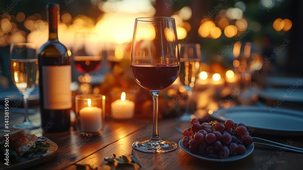 Naklejka premium Warm wine dinner outdoor