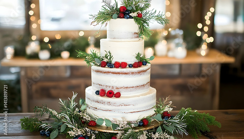 Elegant tiered wedding cake maroon accents sweet dessert