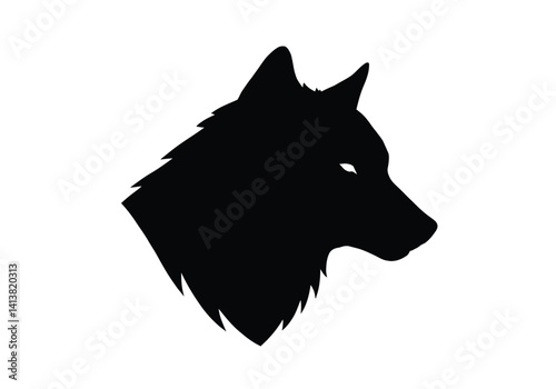 Silhouette of wolf head. Lupine predator showcasing a fierce profile with primal strength and nocturnal wilderness traits. Vector clipart black illustration design.