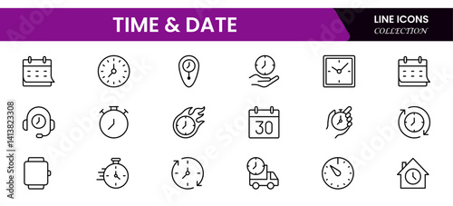 Time icon set. Timer, alarm, schedule, hourglass, clock icons. Solid icon collection.