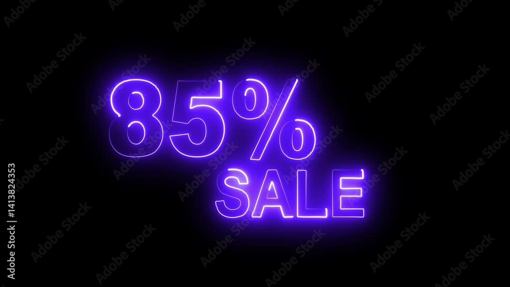 85% Sale neon text symbol Template Design animation .Bright neon signs displaying 85 percent sale animation .blue color neon text and black background . 85% Sale neon text symbol Template Design animation .Bright neon signs displaying 85 percent sale animation .blue color neon text and black background .