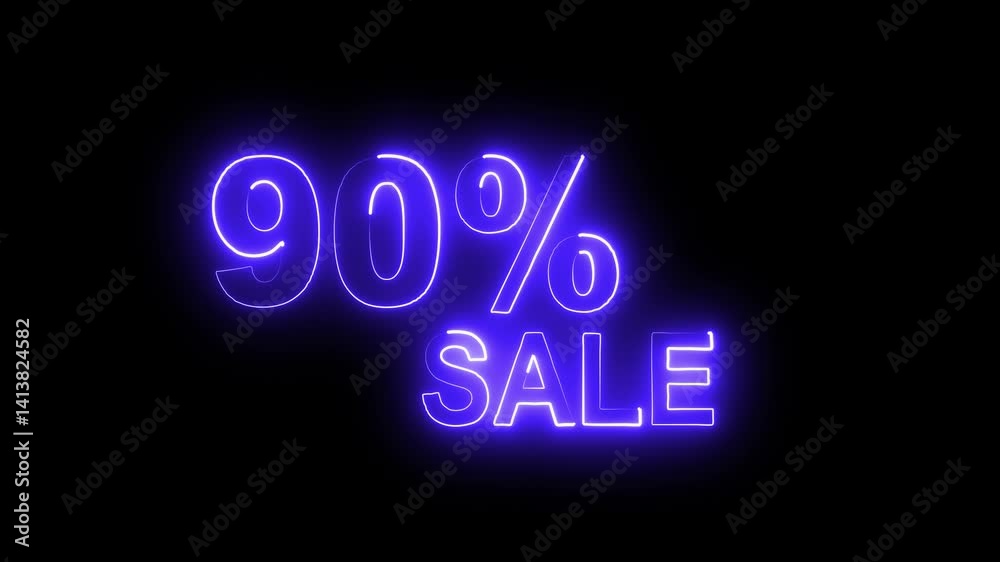 90% Sale neon text symbol Template Design animation .Bright neon signs displaying 90 percent sale animation .blue color neon text and black background . 90% Sale neon text symbol Template Design animation .Bright neon signs displaying 90 percent sale animation .blue color neon text and black background .