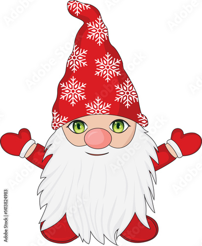 Christmas Gnome With Open Hands Cartoon Vector