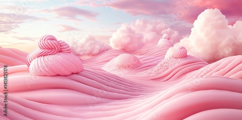 Whimsical Pink Candy Cloudscape: A Dreamy Pastel Landscape