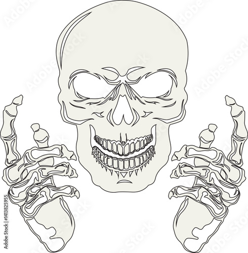 Skeleton Smiling Face With Hands Vector Art