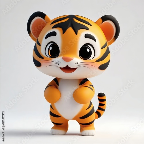 Adorable Cartoon Baby Tiger: Cheerful, Playful 3D Render
