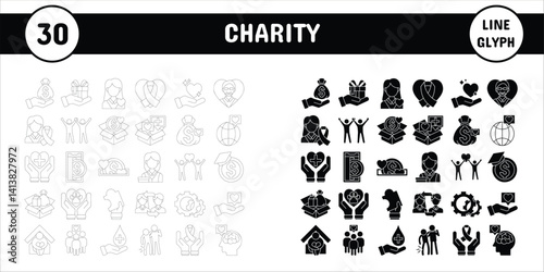 Charity Line Glyph Vector Illustration Icon Sticker Set Design Materials