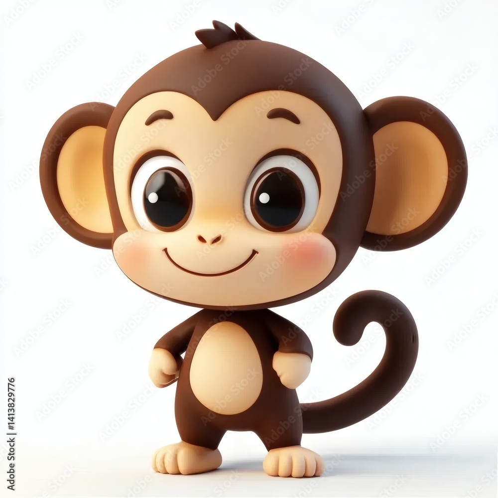 Fototapeta premium Adorable Cartoon Monkey: A Charming 3D Render