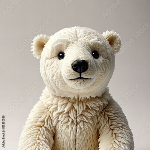 Cute polar bear plush toy on a white background
