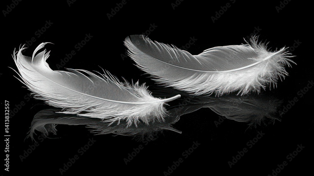 Obraz premium Delicate white feathers on black background