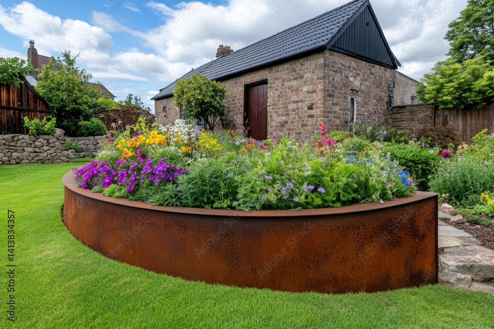 A semi-detached house with a curved driveway, leading up to a well-designed, modern entrance